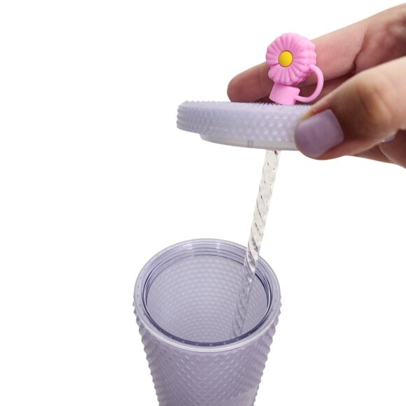 STARBUCKS Venti Cup Tumbler Icy Lilac Studded Bling 24 oz + Topper Winter 2021 - Picture 6 of 7